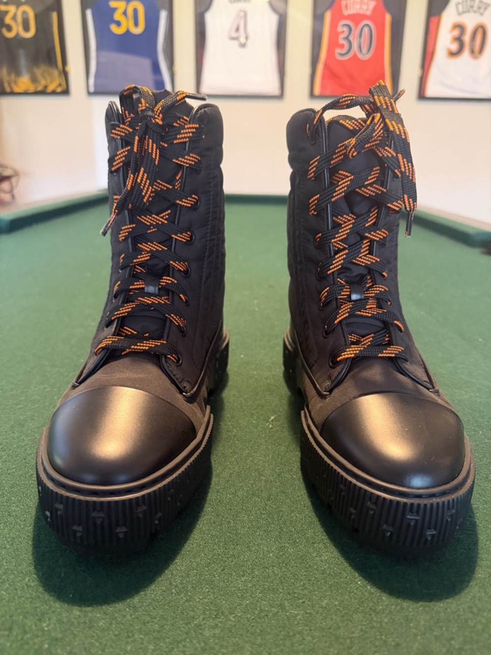 Hermes Black Combat Moto Boots with Orange-Accented Laces